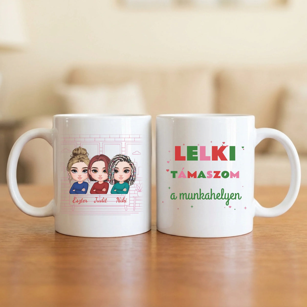 Lelki támaszom a munkahelyen – kolléganős bögre 2–5 figurával és nevekkel