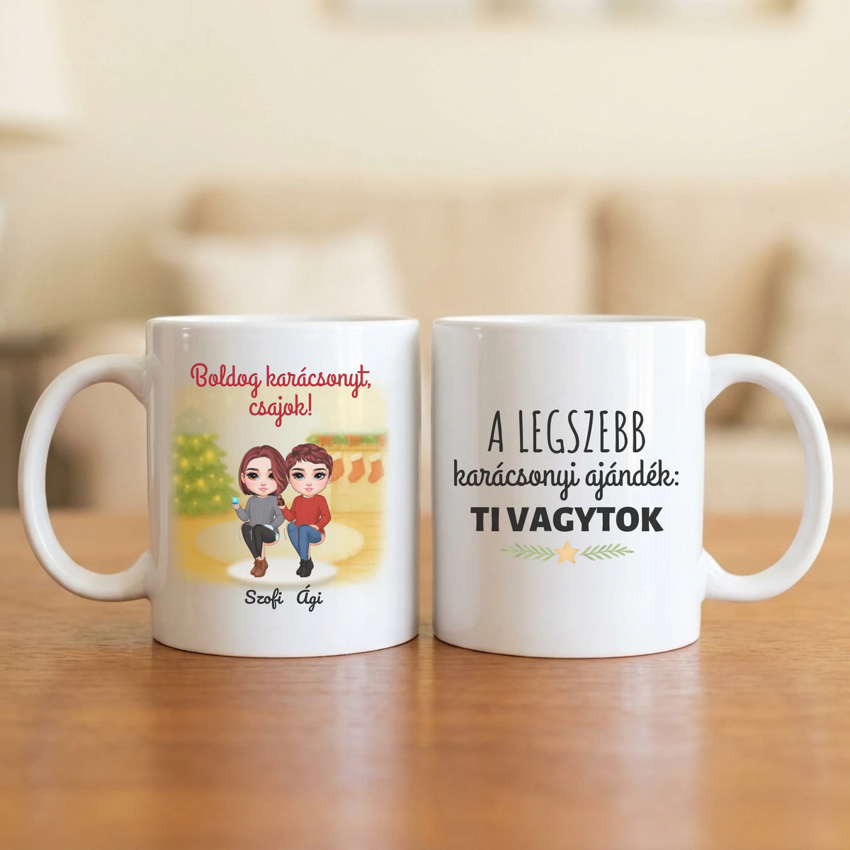 A legszebb karácsonyi ajándék: ti vagytok – barátnős bögre 2–4 figurával