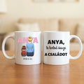 Anya, te tartod össze a családot – anyás bögre hátulról rajzolt anyával és 1–4 gyerekkel, nagy ANYA felirattal