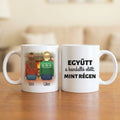 Együtt a kandalló előtt, mint régen – testvéres bögre 2–5 hátulról rajzolt figurával a kandalló előtt