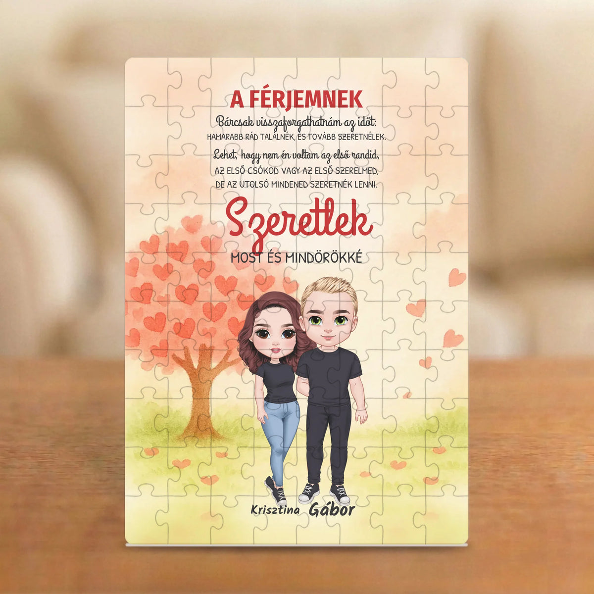 A férjemnek: bárcsak hamarabb rád találtam volna – romantikus páros puzzle két figurával és nevekkel