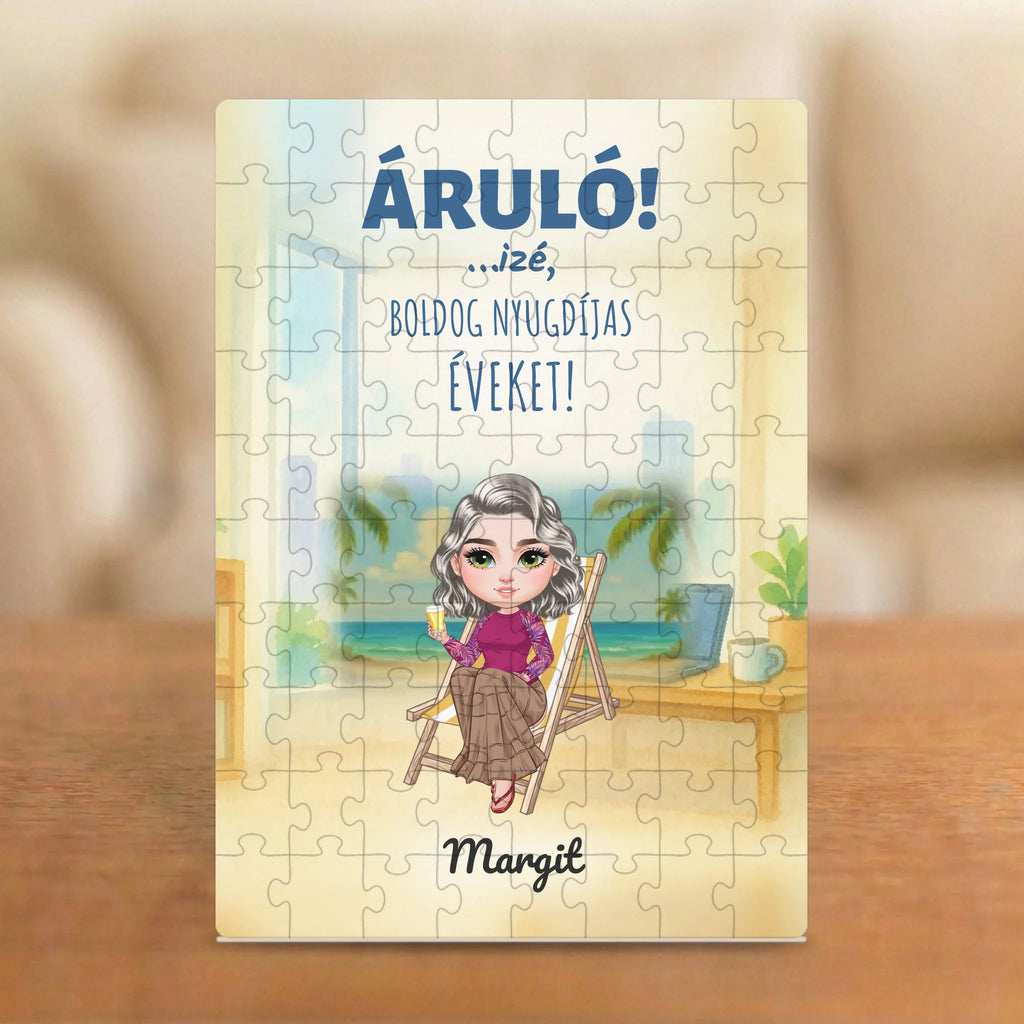 Áruló! …izé, boldog nyugdíjas éveket – vicces nyugdíjas puzzle figurával és névvel
