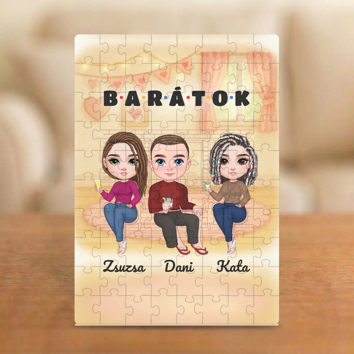 BARÁTOK a kanapén – baráti puzzle 2–6 figurával és nevekkel