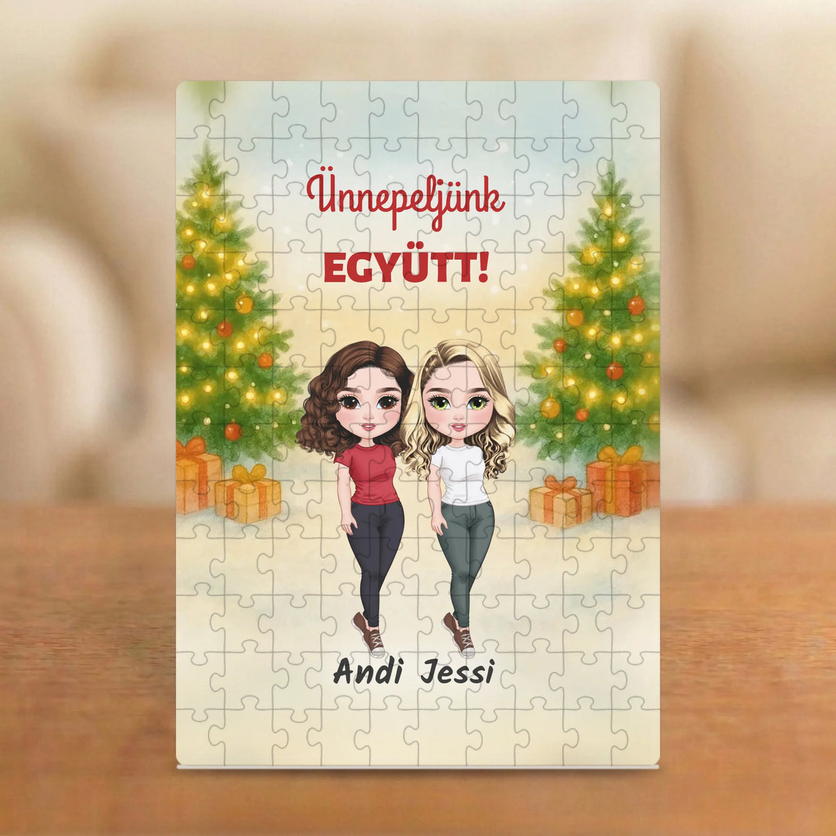 Ünnepeljünk együtt! – karácsonyi barátnős puzzle 2–4 figurával és nevekkel