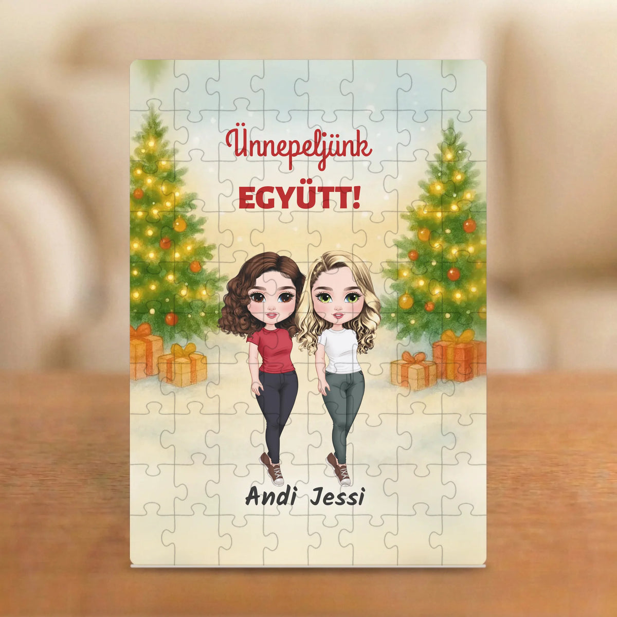 Ünnepeljünk együtt! – karácsonyi barátnős puzzle 2–4 figurával és nevekkel
