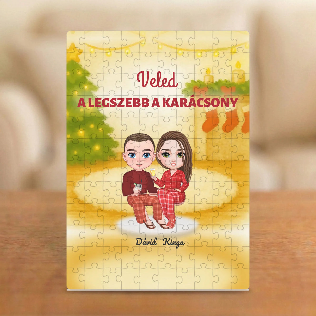 Veled a legszebb a karácsony – karácsonyi páros puzzle két figurával és nevekkel
