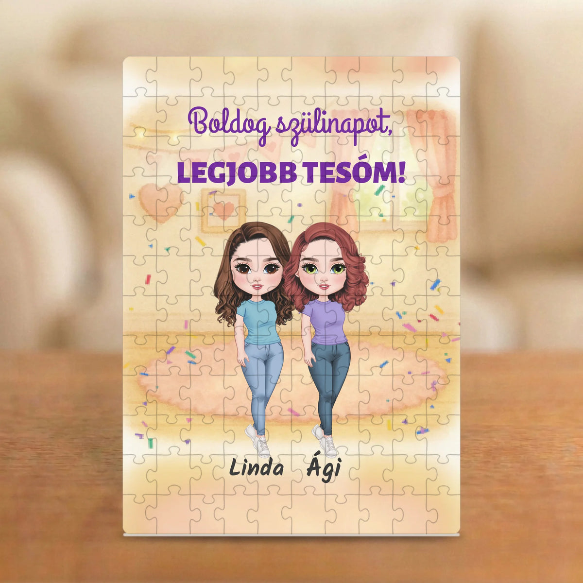 Boldog szülinapot, legjobb tesóm! – szülinapi testvéres puzzle két figurával és nevekkel