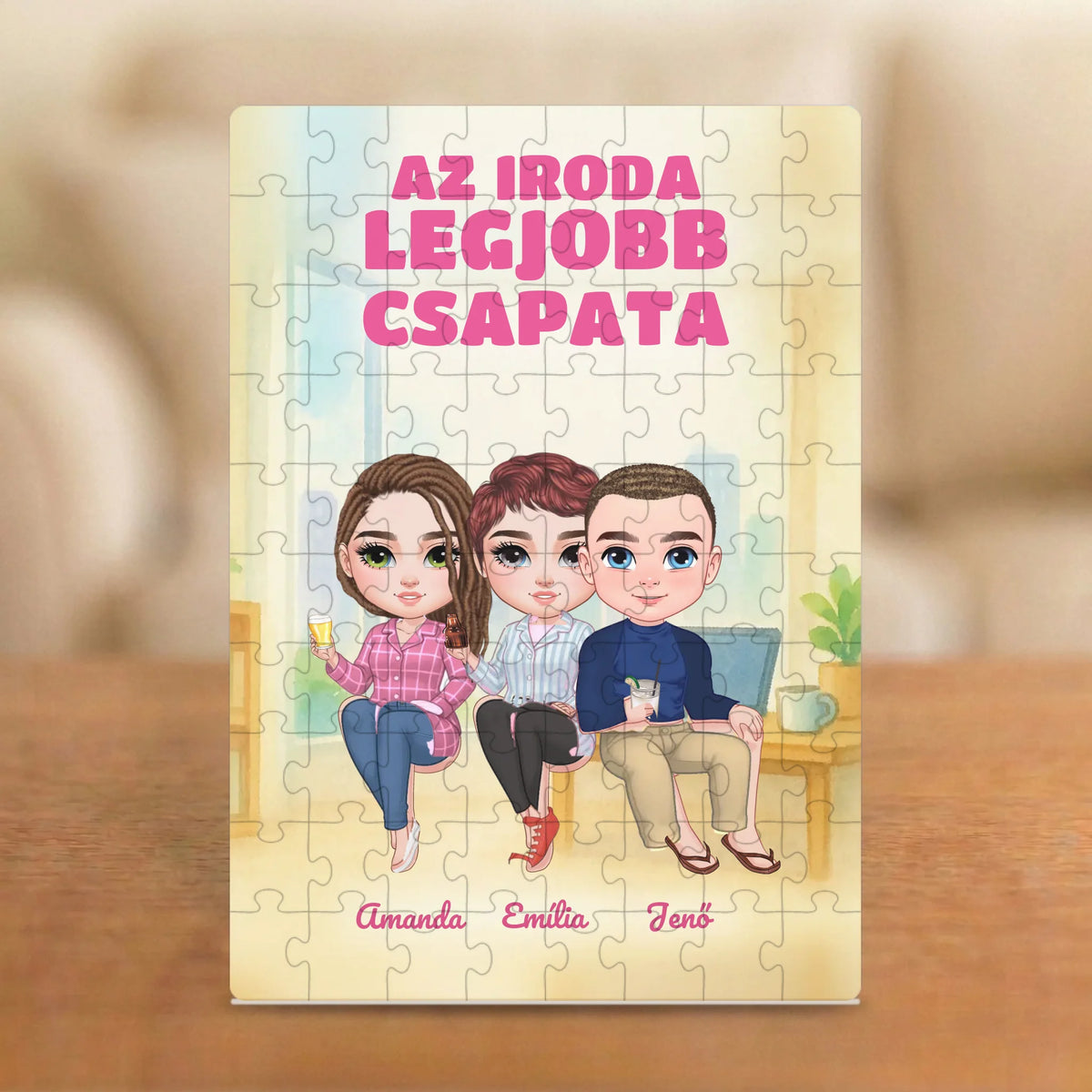 Az iroda legjobb csapata – kollégás puzzle 2–5 figurával és nevekkel