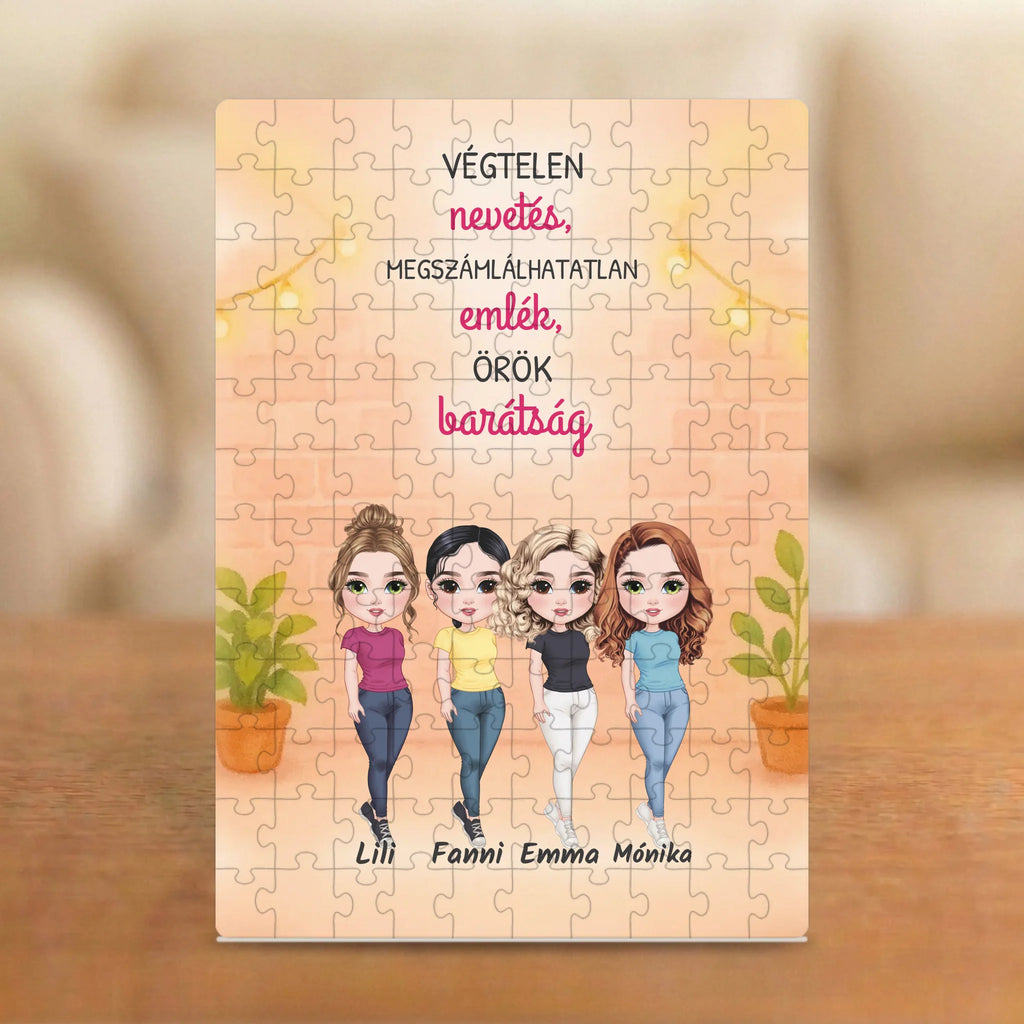 Végtelen nevetés, megszámlálhatatlan emlék – barátnős puzzle 1–5 figurával és nevekkel