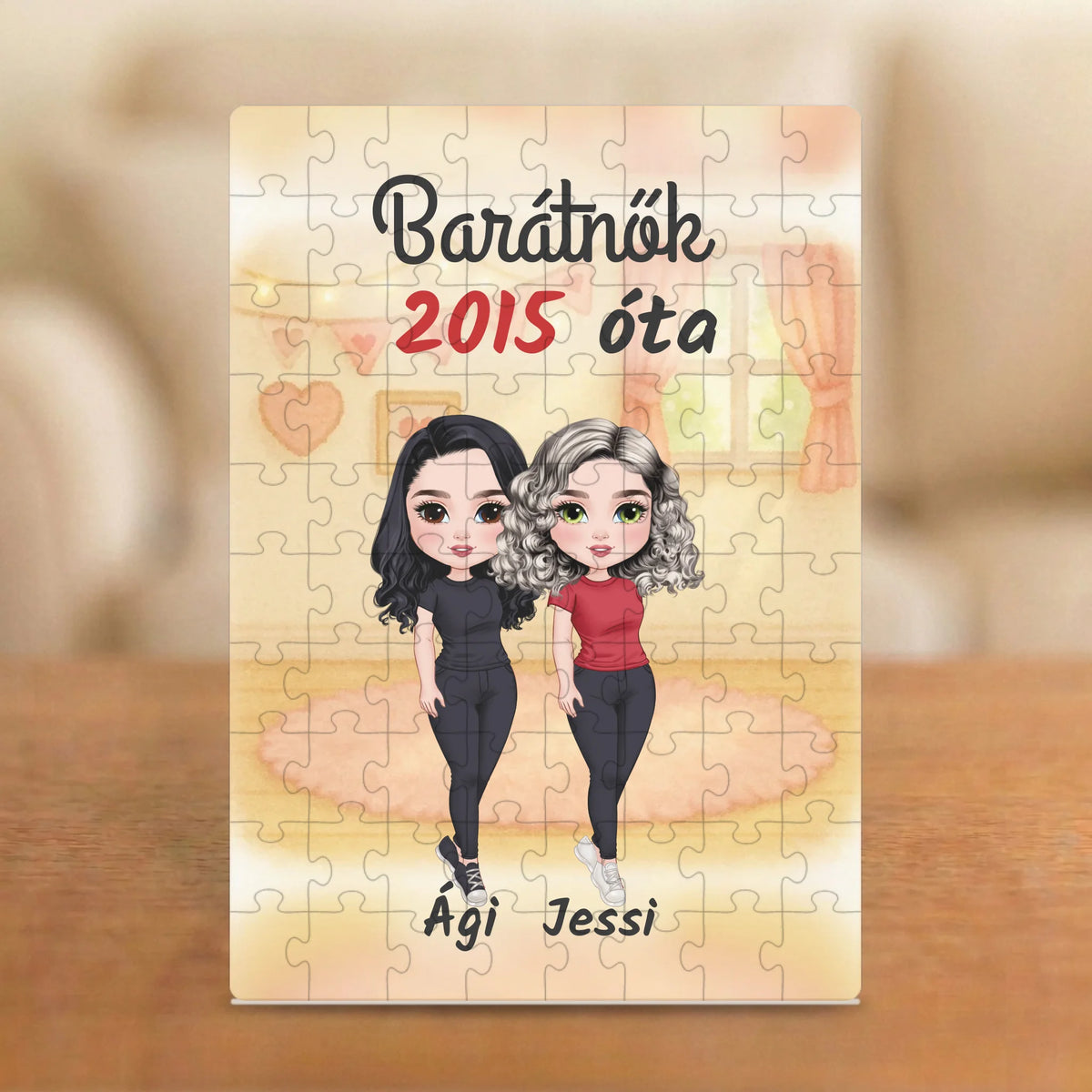 Barátnők 2015 óta – barátnős puzzle két figurával, évszámmal és nevekkel
