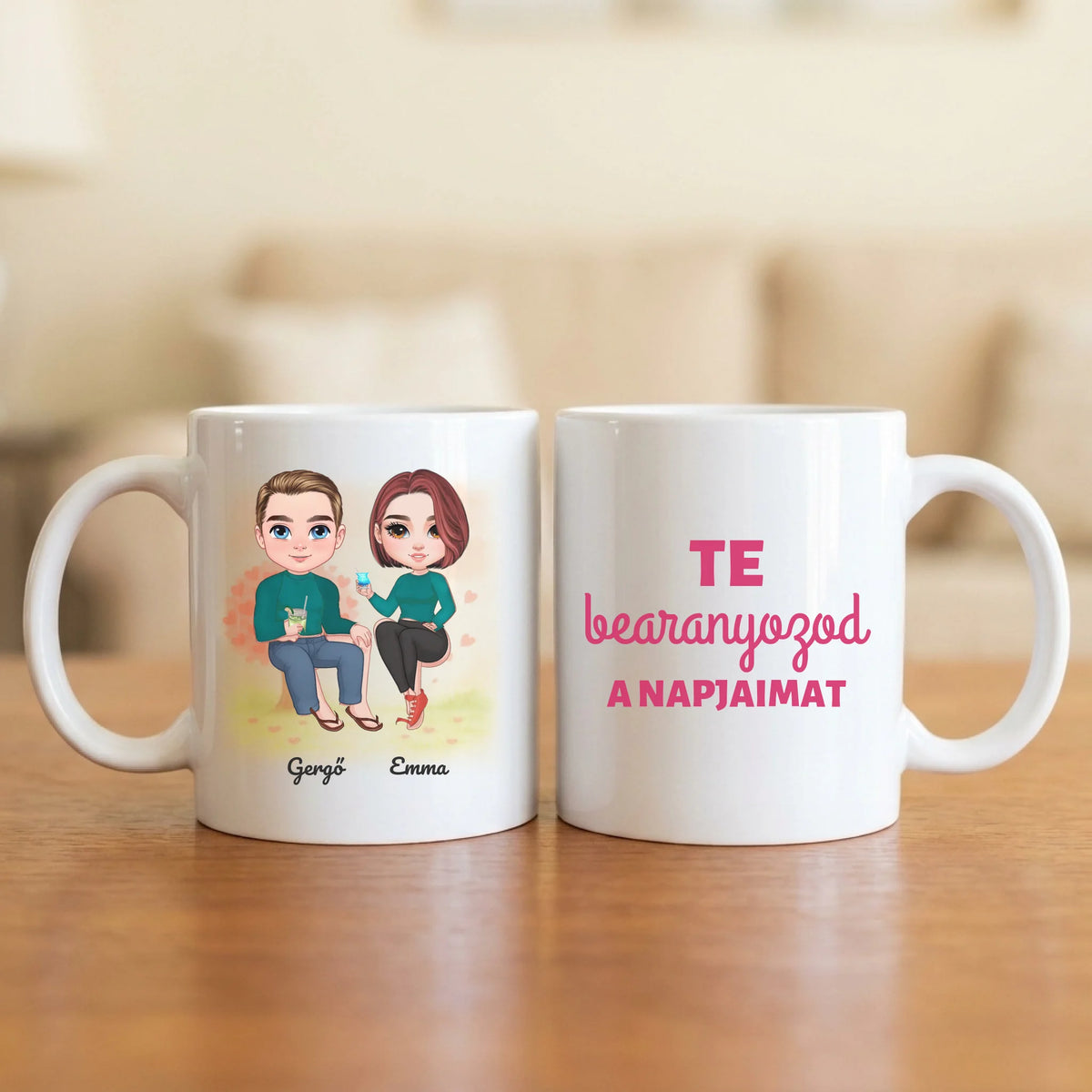 Te bearanyozod a napjaimat – páros bögre két figurával és nevekkel