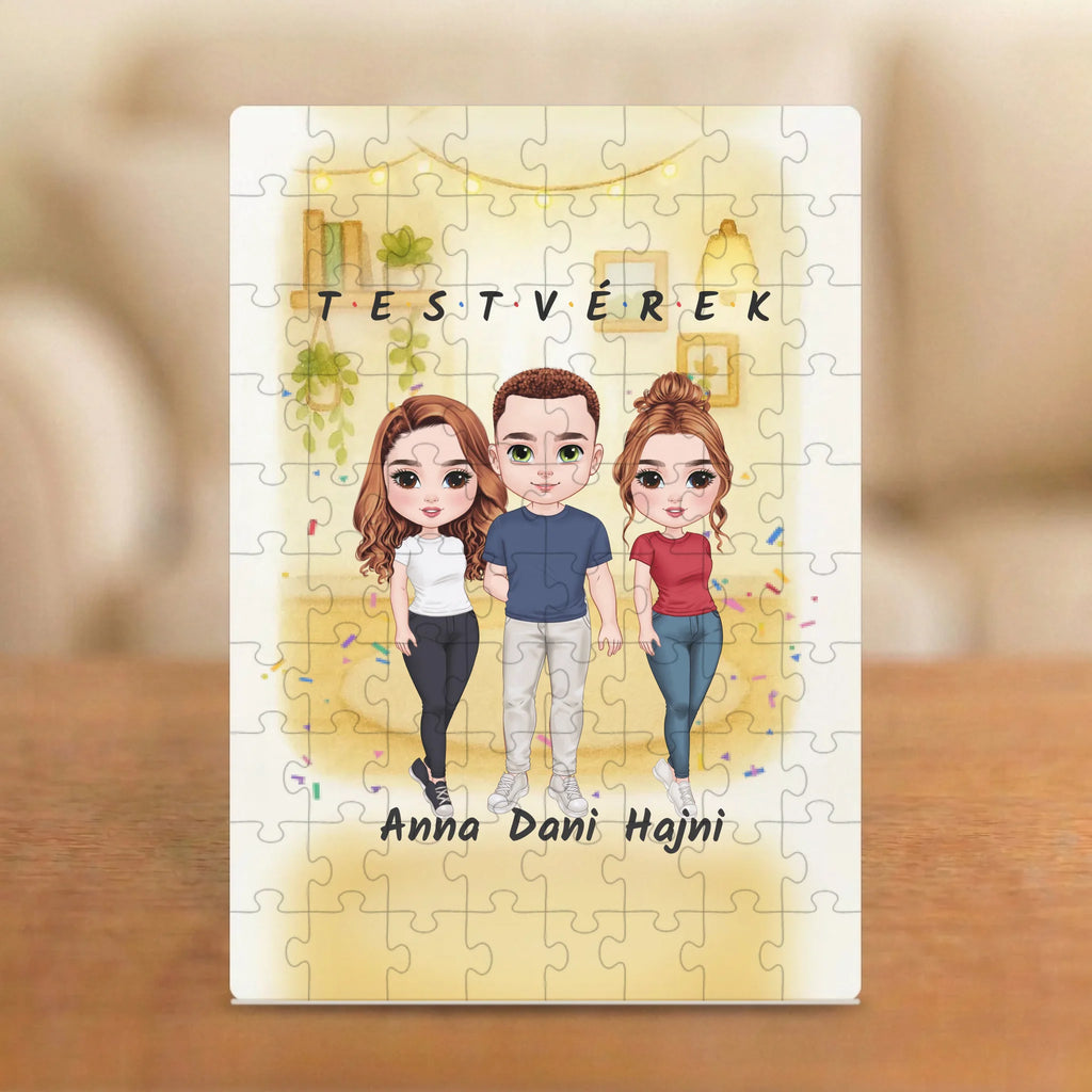 TESTVÉREK – testvéres puzzle 2–7 figurával (lány és fiú) és nevekkel