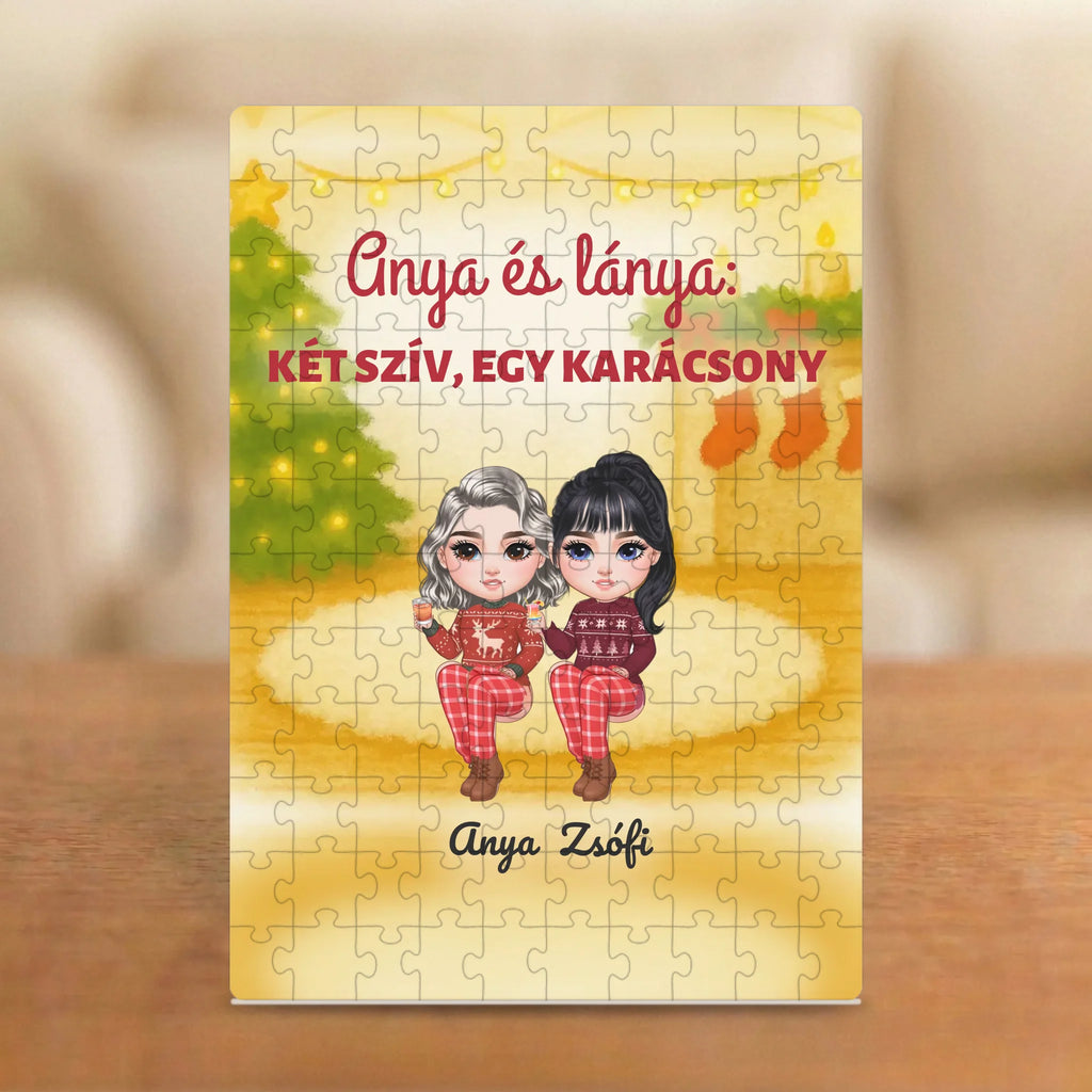 Anya és lánya: két szív, egy karácsony – karácsonyi puzzle 2–4 figurával