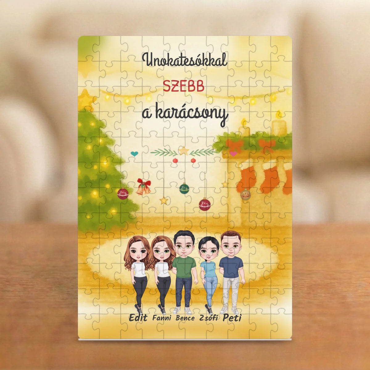 Unokatesókkal szebb a karácsony – karácsonyi unokatestvéres puzzle 2–6 figurával és nevekkel
