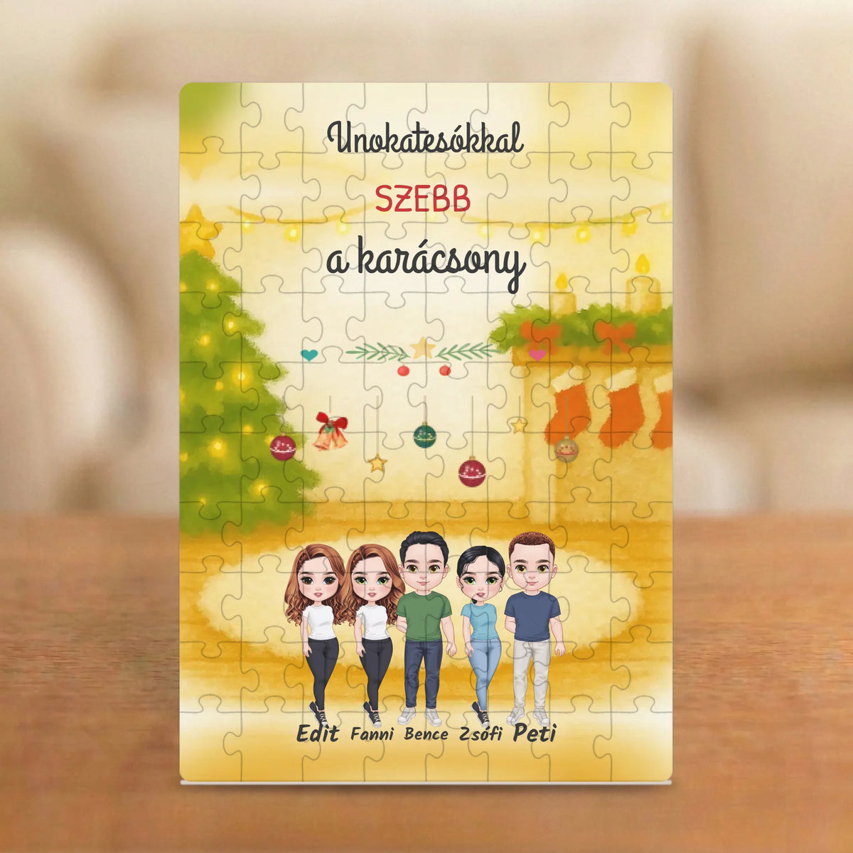 Unokatesókkal szebb a karácsony – karácsonyi unokatestvéres puzzle 2–6 figurával és nevekkel