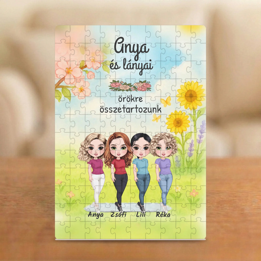 Anya és lányai: örökre összetartozunk – anya–lánya puzzle 2–7 figurával és nevekkel