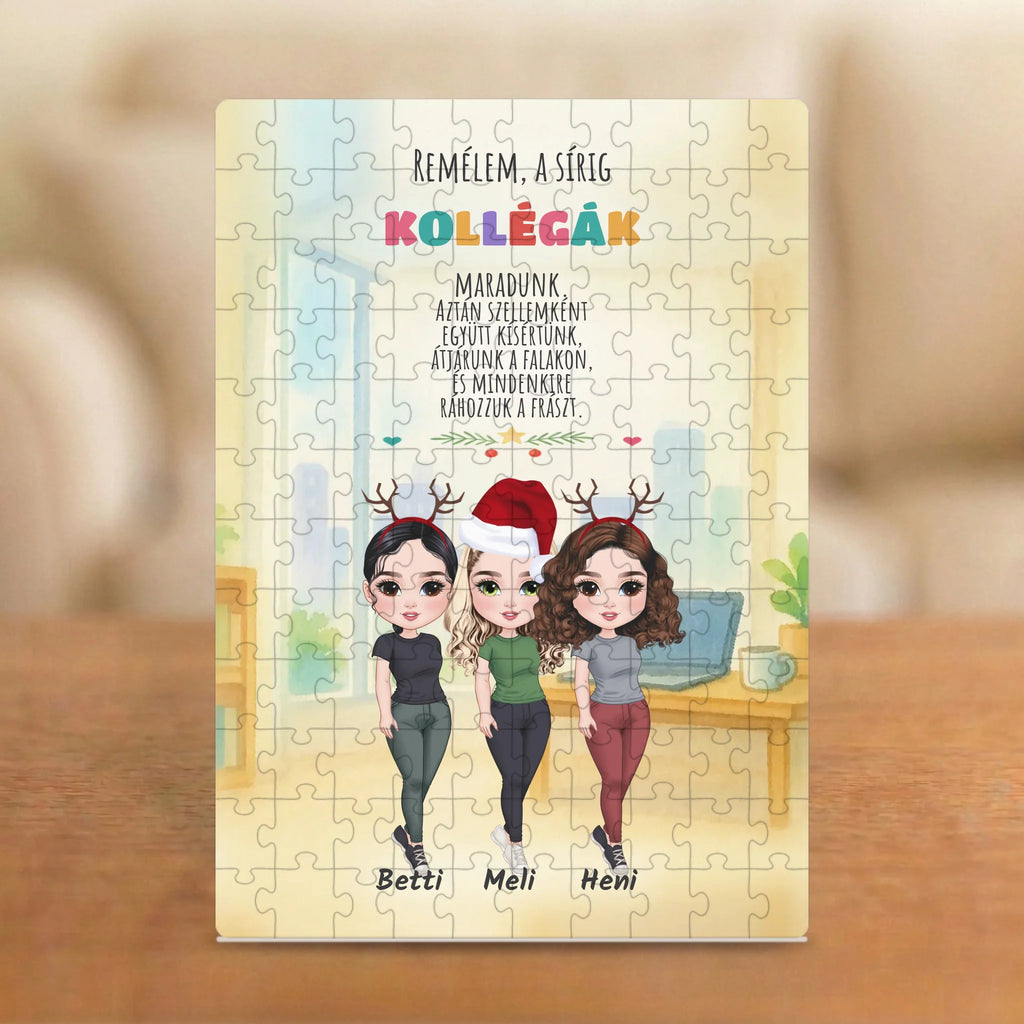 Kollégák a sírig, aztán szellemként – vicces karácsonyi kolléganős puzzle 2–5 figurával és nevekkel