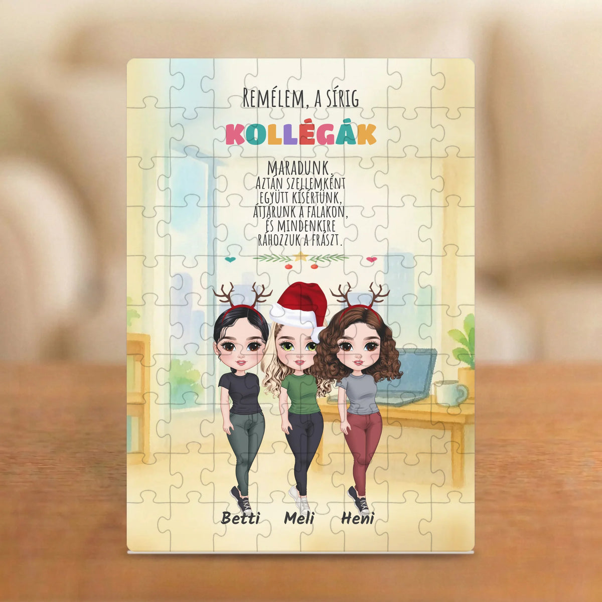 Kollégák a sírig, aztán szellemként – vicces karácsonyi kolléganős puzzle 2–5 figurával és nevekkel