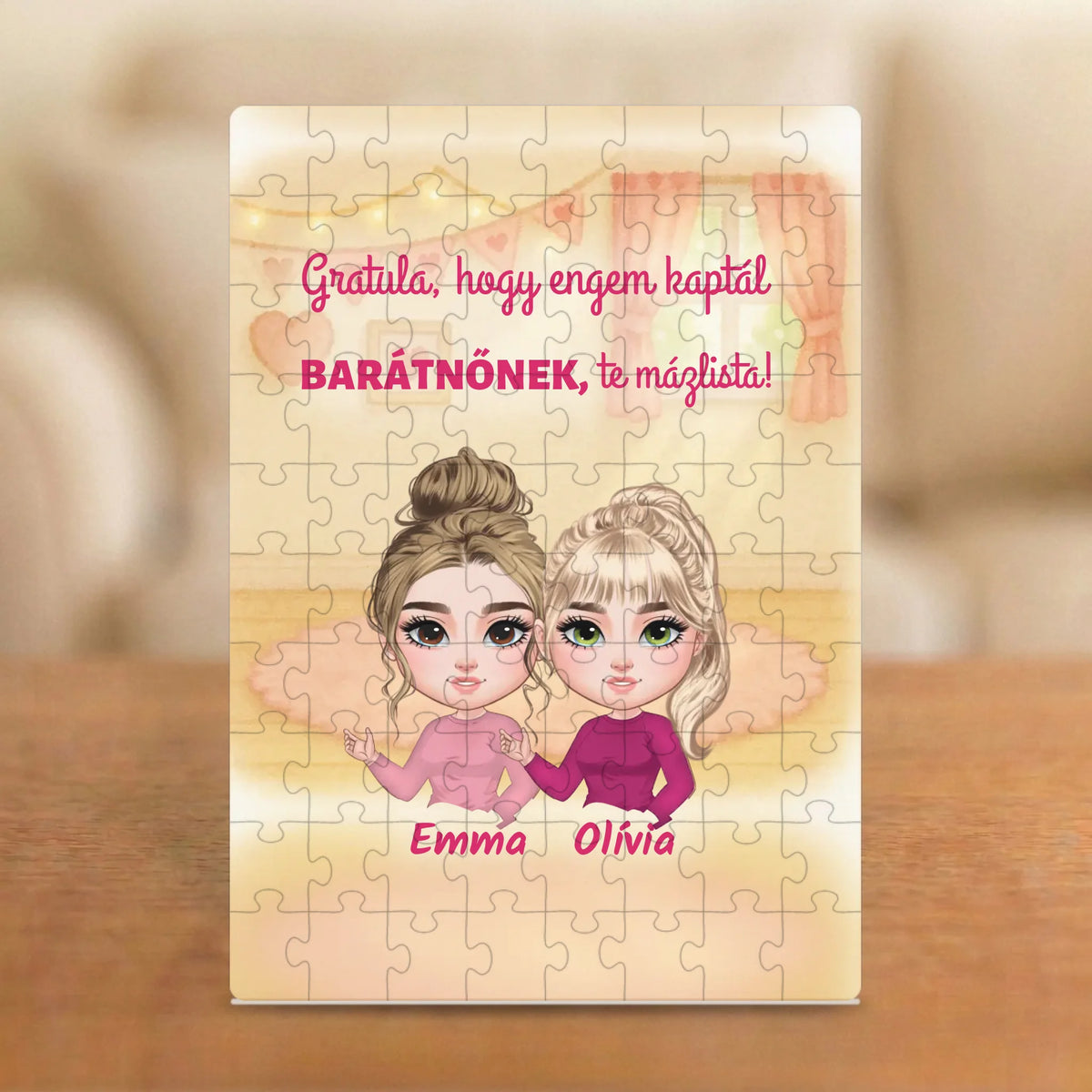 Gratula, hogy engem kaptál barátnőnek, te mázlista! – vicces barátnős puzzle 2–4 figurával és nevekkel