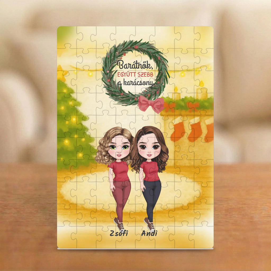 Barátnők, együtt szebb a karácsony – koszorús barátnős puzzle 2–4 figurával és nevekkel