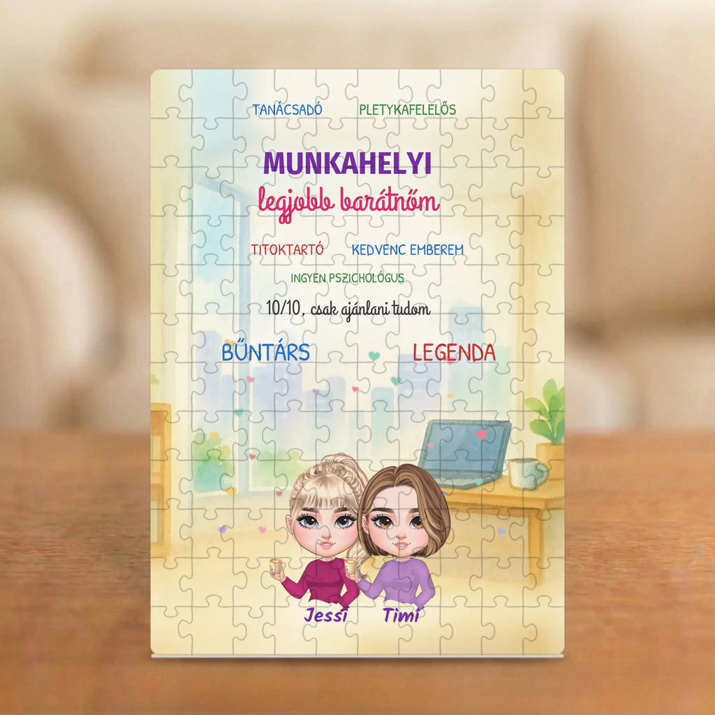 Munkahelyi legjobb barátnőm – vicces címkés kolléganős puzzle két figurával és nevekkel