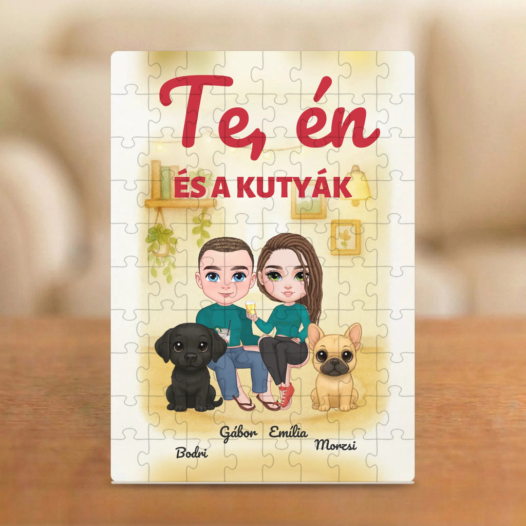 Te, én és a kutyák – páros puzzle két figurával, kutyával és nevekkel