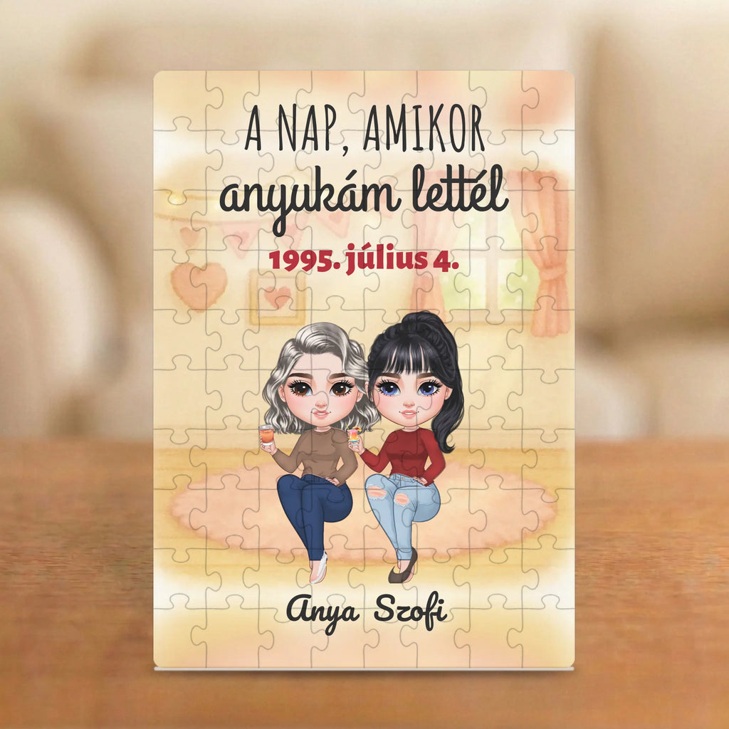 A nap, amikor anyukám lettél – puzzle két figurával és nevekkel