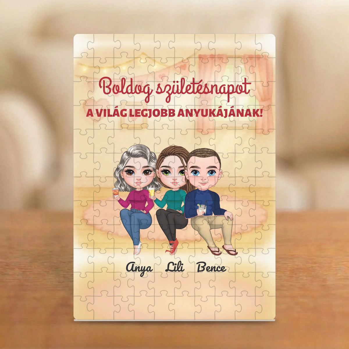 Boldog születésnapot a világ legjobb anyukájának! – puzzle anyának 2–5 figurával és nevekkel
