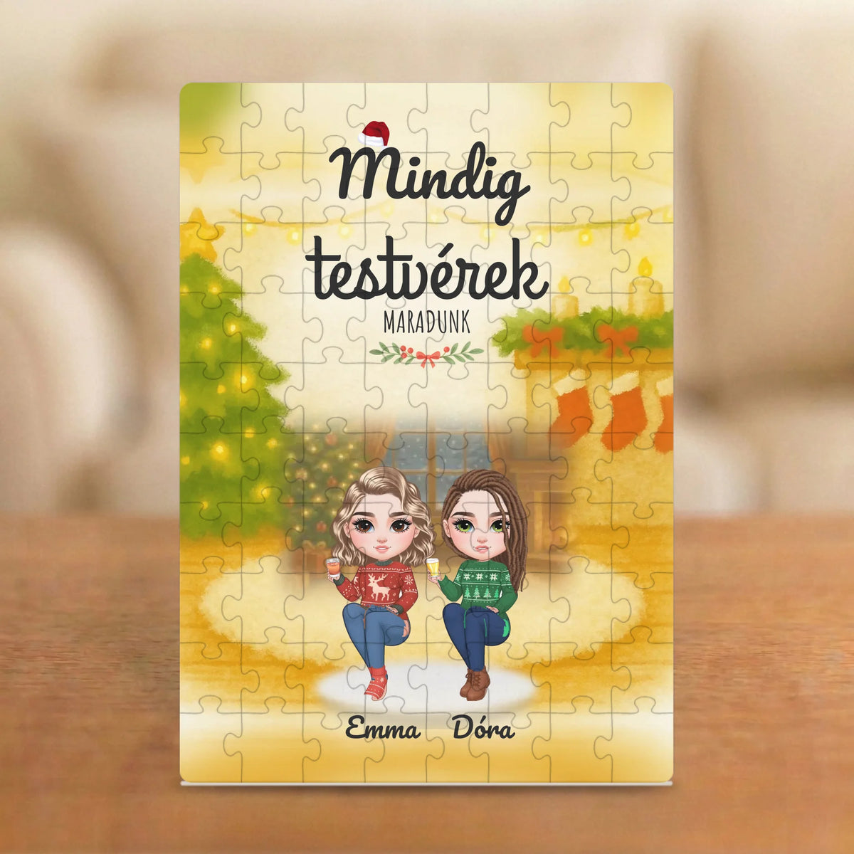 Mindig testvérek – karácsonyi testvéres puzzle 2–5 figurával és nevekkel