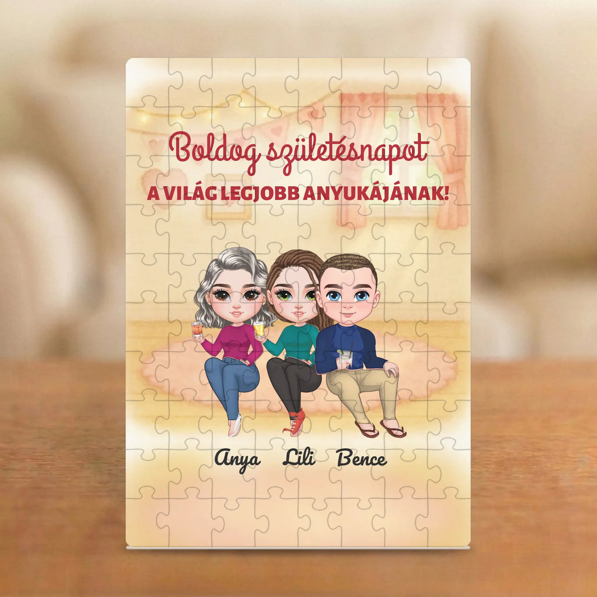 Boldog születésnapot a világ legjobb anyukájának! – puzzle anyának 2–5 figurával és nevekkel