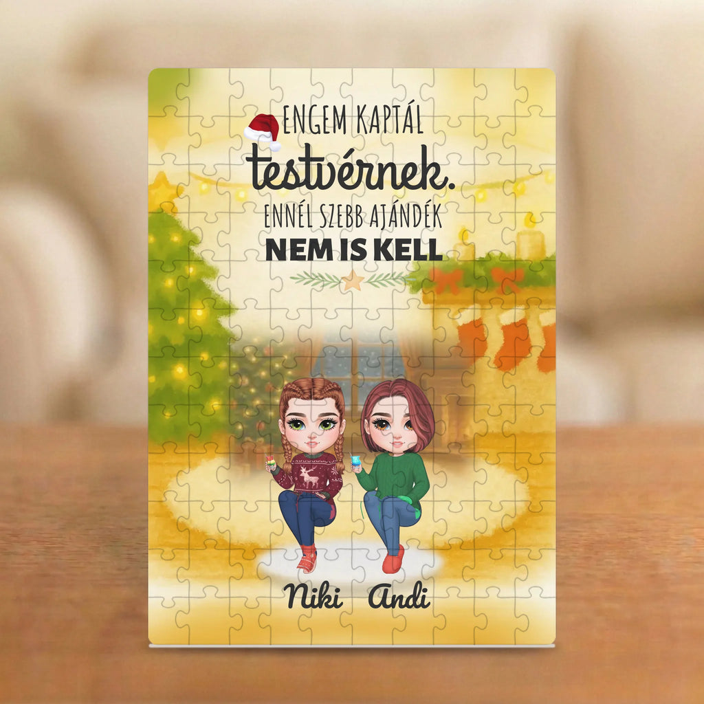 Az ajándékod – karácsonyi testvéres puzzle 2–5 figurával és nevekkel