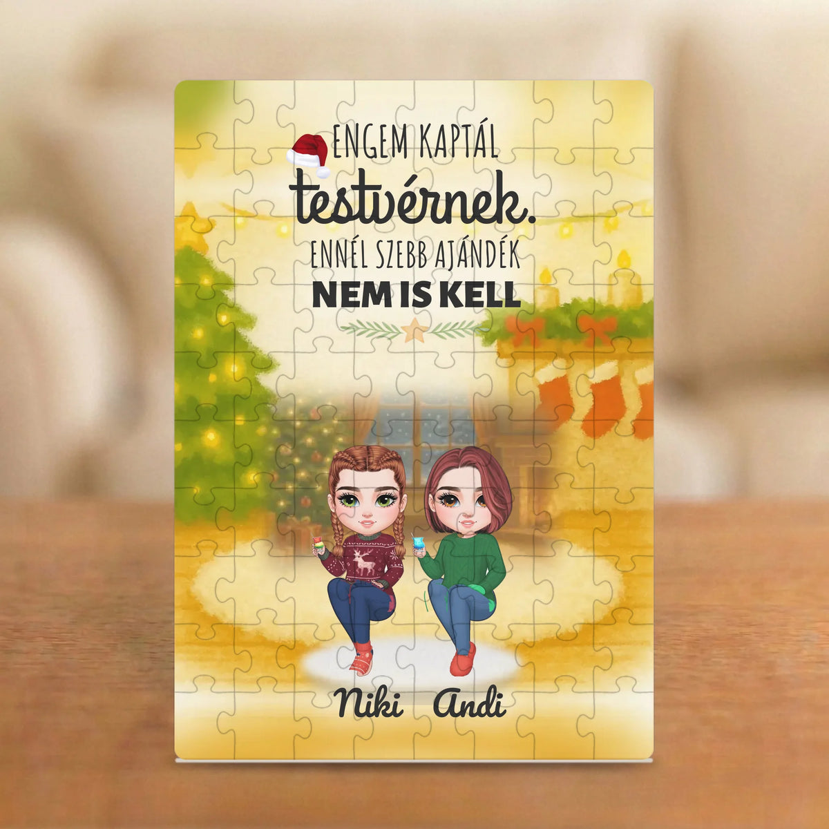 Az ajándékod – karácsonyi testvéres puzzle 2–5 figurával és nevekkel