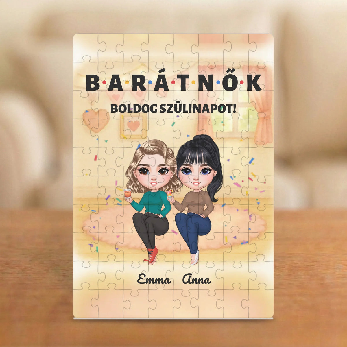 BARÁTNŐK – boldog szülinapot! – puzzle két figurával és nevekkel