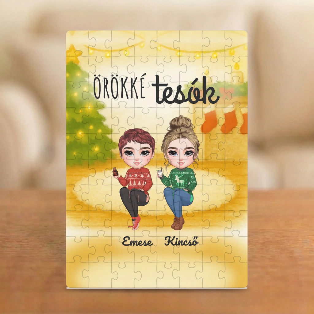 Örökké tesók – karácsonyi testvéres puzzle 2–4 figurával és nevekkel