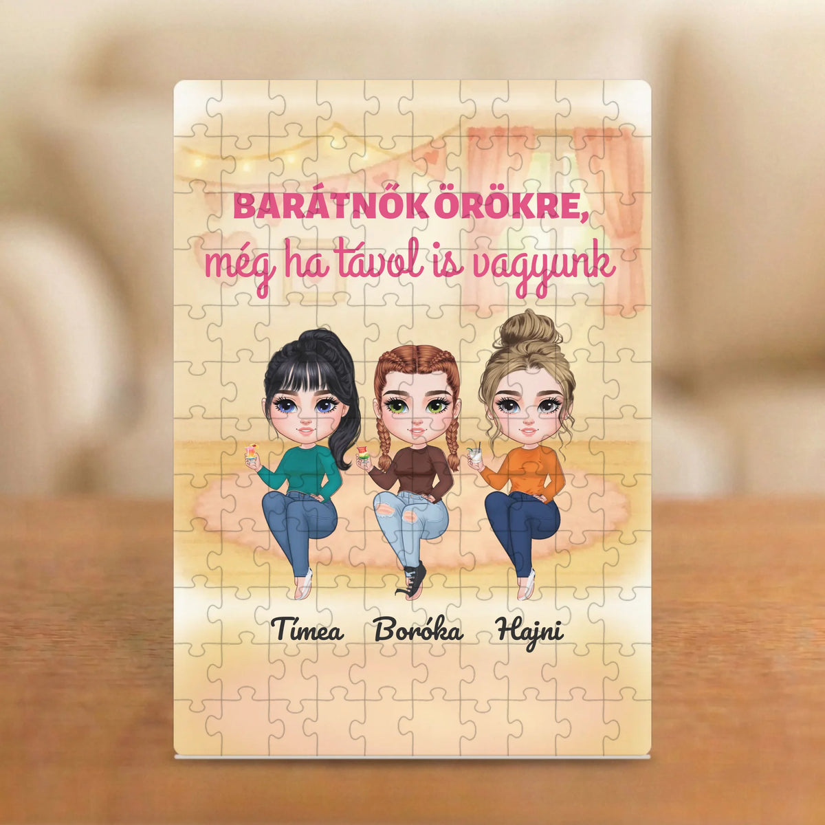Barátnők örökre, még ha távol is – barátnős puzzle 2–5 figurával és nevekkel