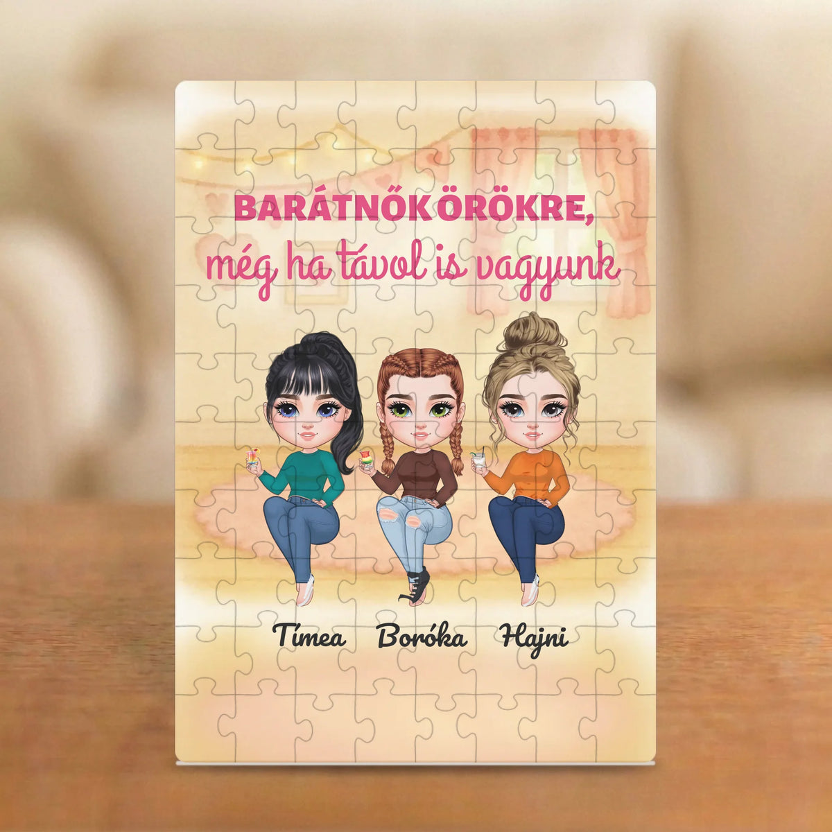 Barátnők örökre, még ha távol is – barátnős puzzle 2–5 figurával és nevekkel