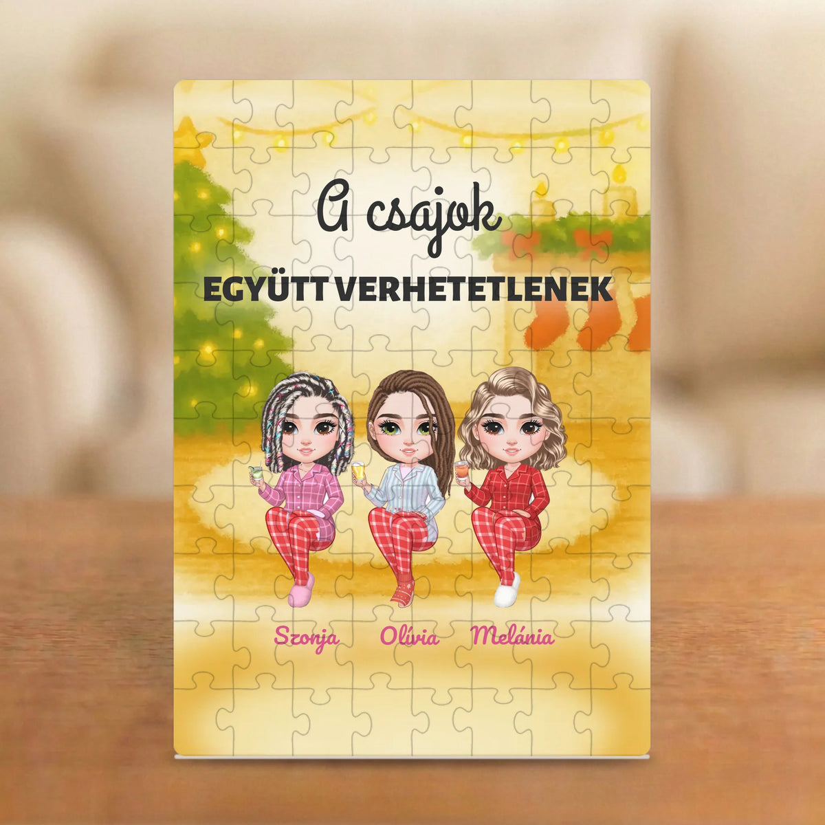 A csajok együtt verhetetlenek – karácsonyi barátnős puzzle 2–5 figurával és nevekkel