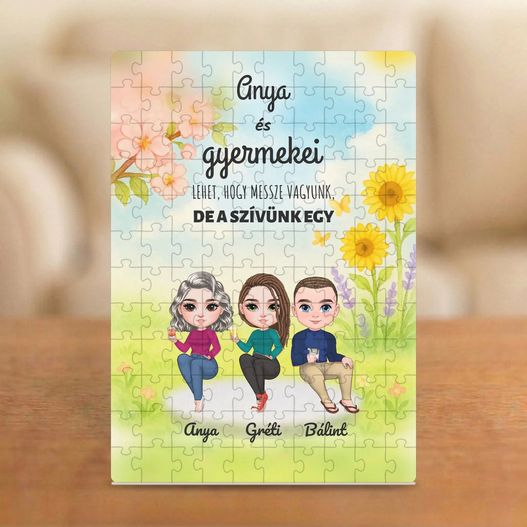 Anya és gyermekei – anyák napi puzzle 2–5 figurával és nevekkel